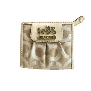 COACH Khaki Signature C Snap Bifold Lavender Leather Wallet Zip Coin Pocket